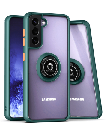 Galaxy S21 Plus 5G Hard PC Rear / Soft TPU Colorful Border Case with I-ring Holder - DARK GREEN (Only Ground Shipping)