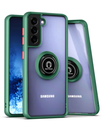 Galaxy S21 Hard PC Rear / Soft TPU Colorful Border Case with I-ring Holder - GREEN (Only Ground Shipping)