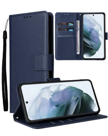 Galaxy S21 FE Leather Wallet Case with Card Slot - BLUE (Only Ground Shipping)