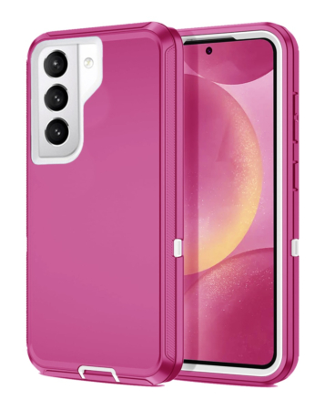 Heavy Duty Case for Galaxy S21 FE (HOT PINK & WHITE) (Only Ground Shipping)
