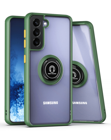 Galaxy S22 Plus Hard PC Rear / Soft TPU Colorful Border Case with I-ring Holder - DARK GREEN (Only Ground Shipping)
