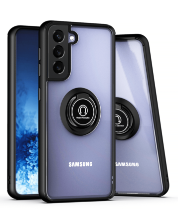 Galaxy S22 Plus Hard PC Rear / Soft TPU Colorful Border Case with I-ring Holder - BLACK (Only Ground Shipping)