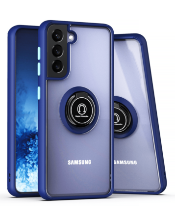 Galaxy S22 Plus Hard PC Rear / Soft TPU Colorful Border Case with I-ring Holder - NAVY BLUE (Only Ground Shipping)