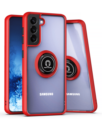 Galaxy S21 Plus 5G Hard PC Rear / Soft TPU Colorful Border Case with I-ring Holder - RED (Only Ground Shipping)