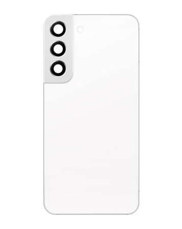Stock up on the Back Glass with Camera Lens and Adhesive for the Galaxy S22 in Phantom White, no logo.
