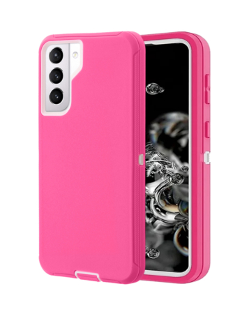 Heavy Duty Case for Galaxy S22 Plus (HOT PINK & WHITE) (Only Ground Shipping)