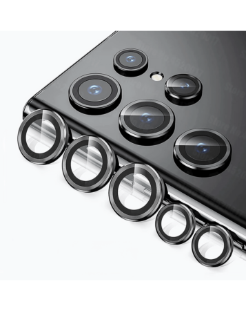 Shop the metal ring with HD tempered glass for Galaxy S22 Ultra in black.