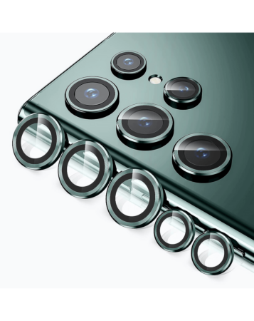 Purchase the metal ring with HD tempered glass for Galaxy S22 Ultra in green.