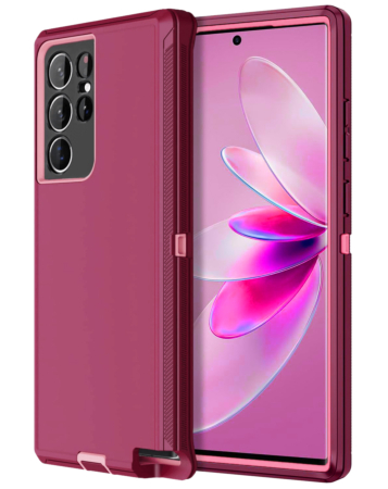 Heavy Duty Case for Galaxy S22 Ultra (MAROON & PINK) (Only Ground Shipping)