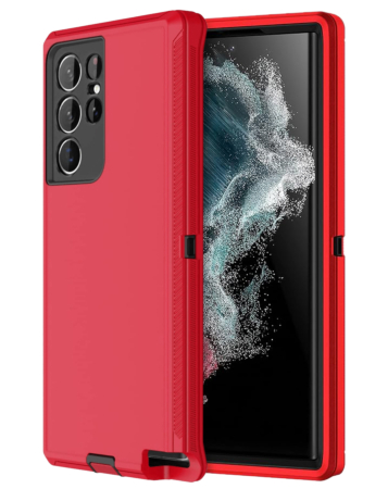 Heavy Duty Case for Galaxy S22 Ultra (RED & BLACK) (Only Ground Shipping)