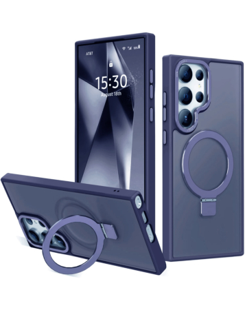 Carbon Wireless Charging Case (DARK BLUE) for Galaxy S22 Ultra with Ring Stand (Only Ground Shipping)