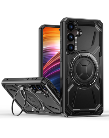 Full-Body Rugged Shockproof Case with Built-in Ring Holder - BLACK for Galaxy S23FE (Only Ground Shipping)