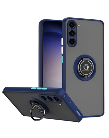 Galaxy S23 FE Hard PC Rear / Soft TPU Colorful Border Case with I-ring Holder - NAVY BLUE (Only Ground Shipping)