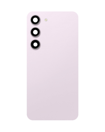 Stock up on the back glass with camera lens and adhesive for Galaxy S23, no logo, in lavender.