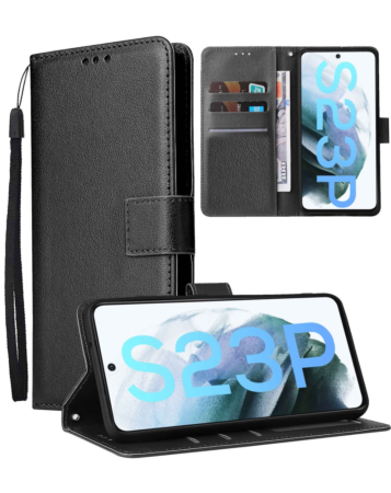 Galaxy S23 Plus Leather Wallet Case with Card Slot - BLACK (Only Ground Shipping)