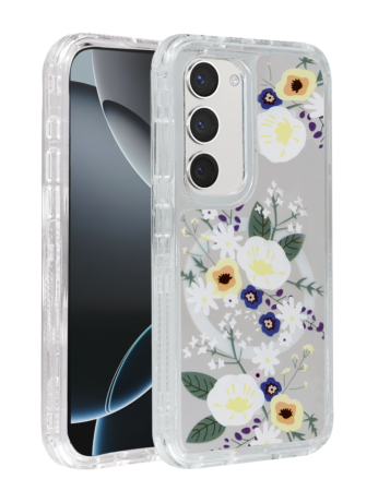 Flower Design Transparent Case with Wireless Charger - Style 3 for Galaxy S23 Plus (Only Ground Shipping)