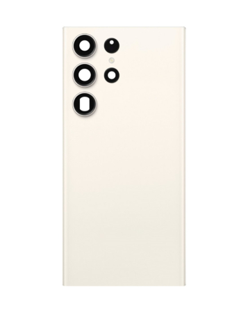 Buy the back glass with camera lens and adhesive for Galaxy S23 Ultra in cream. No logo.