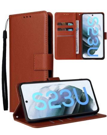 Galaxy S23 Ultra Leather Wallet Case with Card Slot - BROWN (Only Ground Shipping)