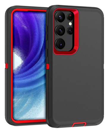 Heavy Duty Case for Galaxy S23 Ultra (BLACK & RED) (Only Ground Shipping)