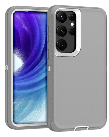 Heavy Duty Case for Galaxy S23 Ultra (GRAY & WHITE) (Only Ground Shipping)