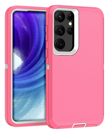 Heavy Duty Case for Galaxy S23 Ultra (LIGHT PINK & WHITE) (Only Ground Shipping)