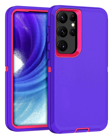 Heavy Duty Case for Galaxy S23 Ultra (DARK PURPLE & HOT PINK) (Only Ground Shipping)