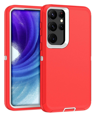 Heavy Duty Case for Galaxy S23 Ultra (RED & WHITE) (Only Ground Shipping)