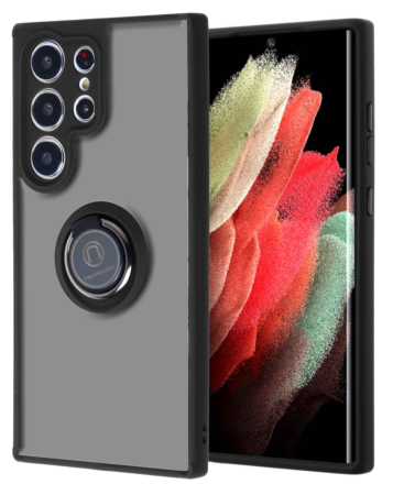 Galaxy S23 Ultra Hard PC Rear / Soft TPU Colorful Border Case with I - ring Holder - BLACK (Only Ground Shipping)