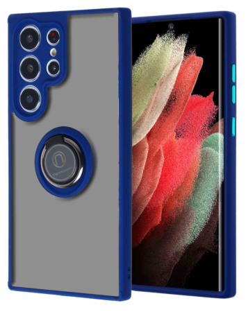 Galaxy S23 Ultra Hard PC Rear / Soft TPU Colorful Border Case with I - ring Holder - BLUE (Only Ground Shipping)