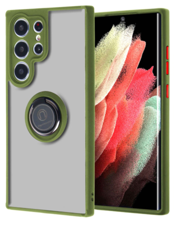Galaxy S23 Ultra Hard PC Rear / Soft TPU Colorful Border Case with I - ring Holder - GREEN (Only Ground Shipping)