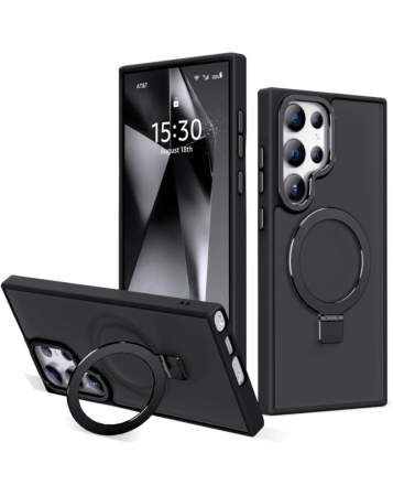 Carbon Wireless Charging Case with Ring Stand - BLACK for Galaxy S23 Ultra (Only Ground Shipping)