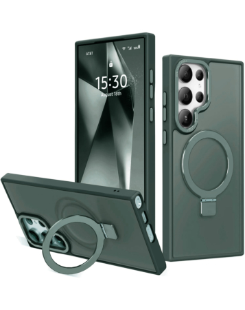 Carbon Wireless Charging Case with Ring Stand - GREEN for Galaxy S23 Ultra (Only Ground Shipping)