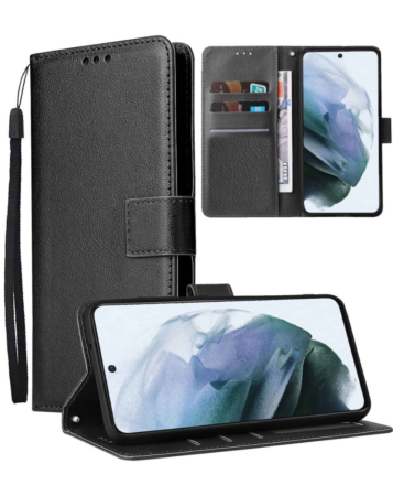 Galaxy S24 Ultra Leather Wallet Case with Card Slot - BLACK (Only Ground Shipping)