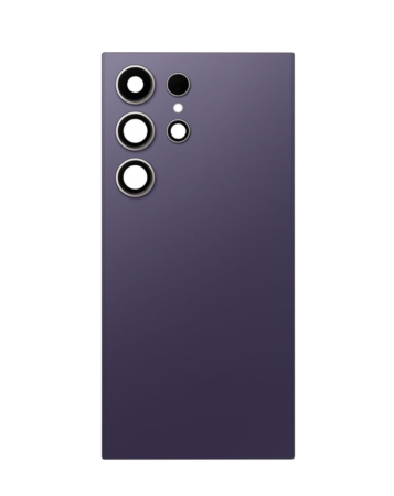 Stock up on the Back Glass with Camera Lens and Adhesive for Galaxy S24 Ultra, no logo, in titanium violet.
