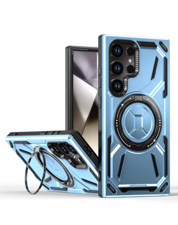Full-Body Rugged Shockproof Case with Built-in Ring Holder - BLUE for Galaxy S24 Ultra (Only Ground Shipping)