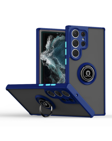 Galaxy S24 Ultra Hard PC Rear / Soft TPU Colorful Border Case with I - ring Holder - BLUE (Only Ground Shipping)