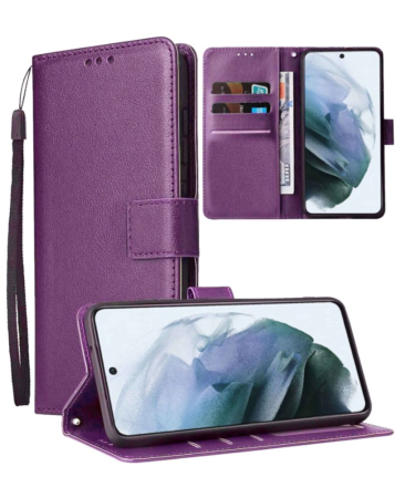 Leather Wallet Case with Card Slot - PURPLE for Galaxy S24 / S25 (Only Ground Shipping)