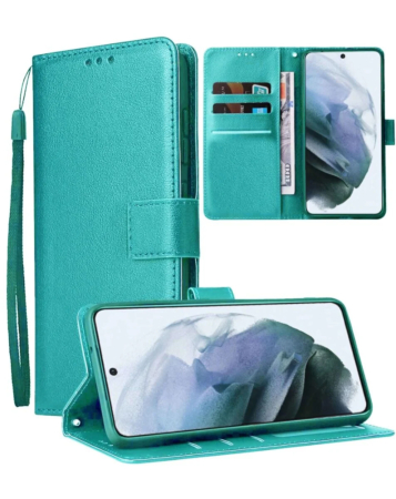 Leather Wallet Case with Card Slot - TEAL for Galaxy S24 / S25 (Only Ground Shipping)