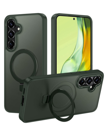 Carbon Wireless Charging Case with Ring Stand - GREEN for Galaxy S24 / S25 (Only Ground Shipping)