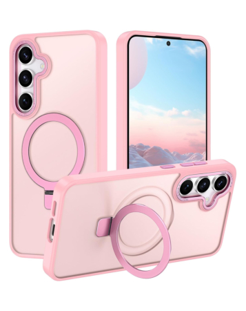 Carbon Wireless Charging Case with Ring Stand - PINK for Galaxy S24 / S25 (Only Ground Shipping)