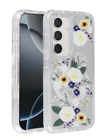 Flower Design Transparent Case with Wireless Charger - Style 3 for Galaxy S24 / S25 (Only Ground Shipping)
