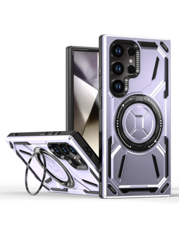 Full-Body Rugged Shockproof Case with Built-in Ring Holder - PURPLE for Galaxy S25 Ultra (Only Ground Shipping)