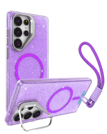 Glitter MagSafe Phone Case with Wrist Strap - PURPLE for Galaxy S26 Ultra (Only Ground Shipping)