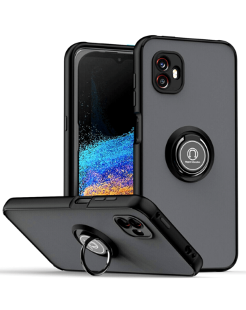 Galaxy X Cover 6 Pro Hard PC Rear / Soft TPU Colorful Border Case with I-ring Holder - BLACK (Only Ground Shipping)