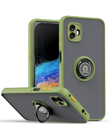 Galaxy X Cover 6 Pro Hard PC Rear / Soft TPU Colorful Border Case with I-ring Holder - GREEN (Only Ground Shipping)