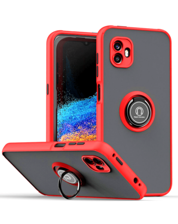 Galaxy X Cover 6 Pro Hard PC Rear Soft TPU Colorful Border Case with I-ring Holder - RED (Only Ground Shipping)