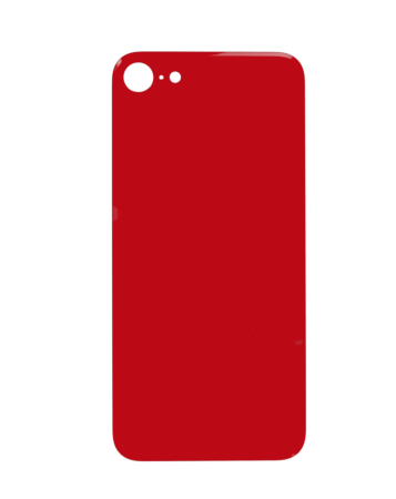 Shop the red back glass with a bigger camera hole for iPhone SE 2022, no logo.