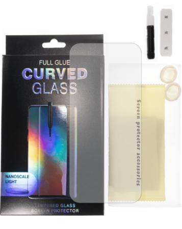 Shop the Full Glue Tempered Glass for Galaxy S20 Plus with Nano Liquid, Install Kit, and UV Light, Case Friendly, 3D, 1 Piece.