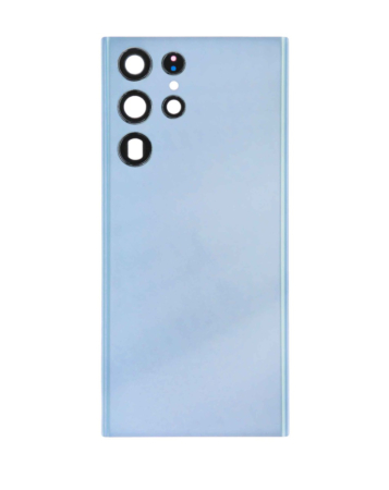 Stock up on the back glass with camera lens and adhesive for Galaxy S22 Ultra in sky blue, no logo.