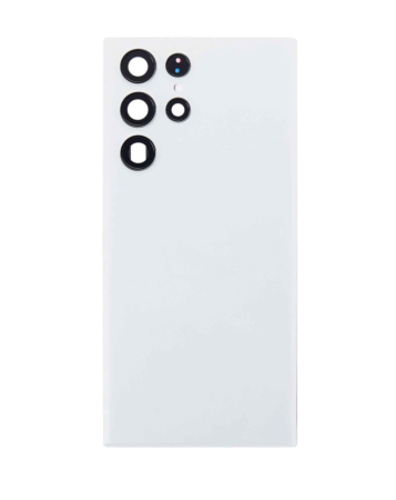 Shop the back glass with camera lens and adhesive for Galaxy S22 Ultra in phantom white, no logo.